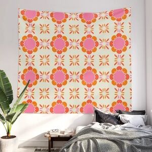 New XL Society6 Sixties Tile Wall Tapestry By AOBA STUDIO 88x104”